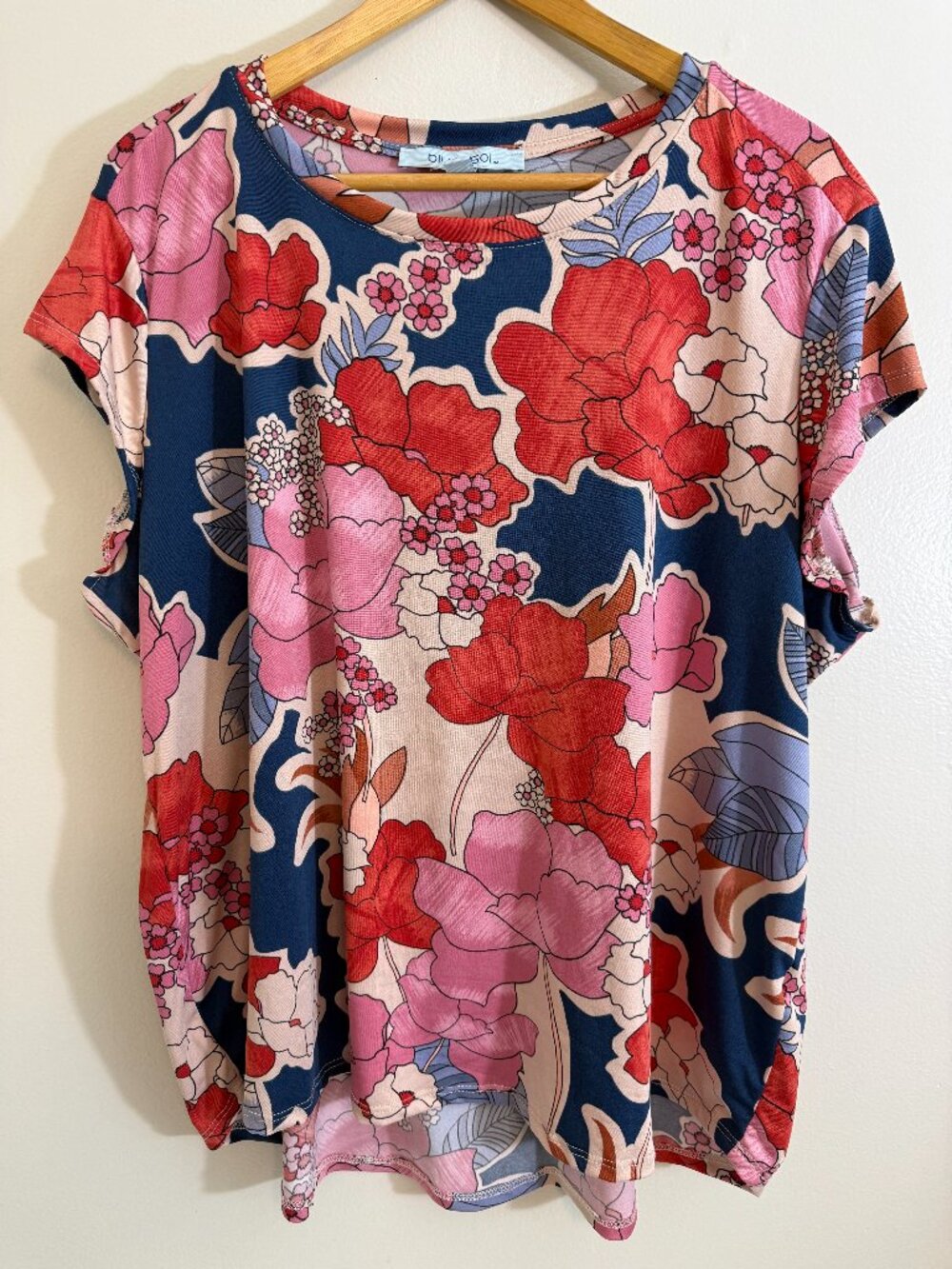 Blue Sol Womens 2X Blouse Red Multicolor Floral Lightweight Cap Sleeve Pullover